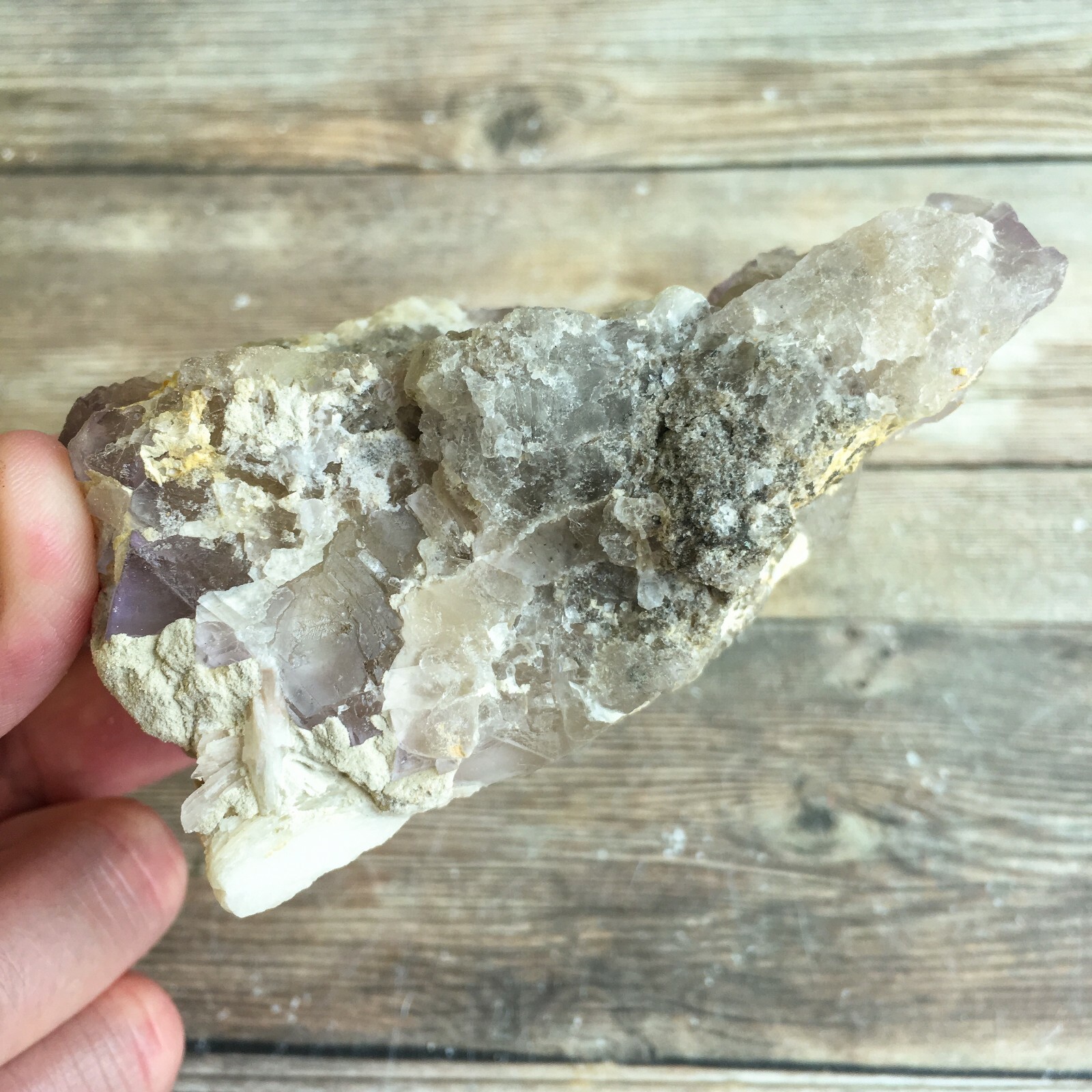 Purple (Lilac) Fluorite Crystal Cluster w/ Baryte: 3.8″ Long; 13.9 oz (394 g);