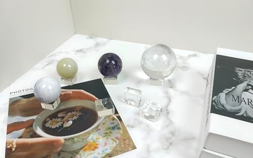 5Pcs 35mm Clear Crystal Ball Stand Sphere Stand Crystal Glass and Natural Roc…