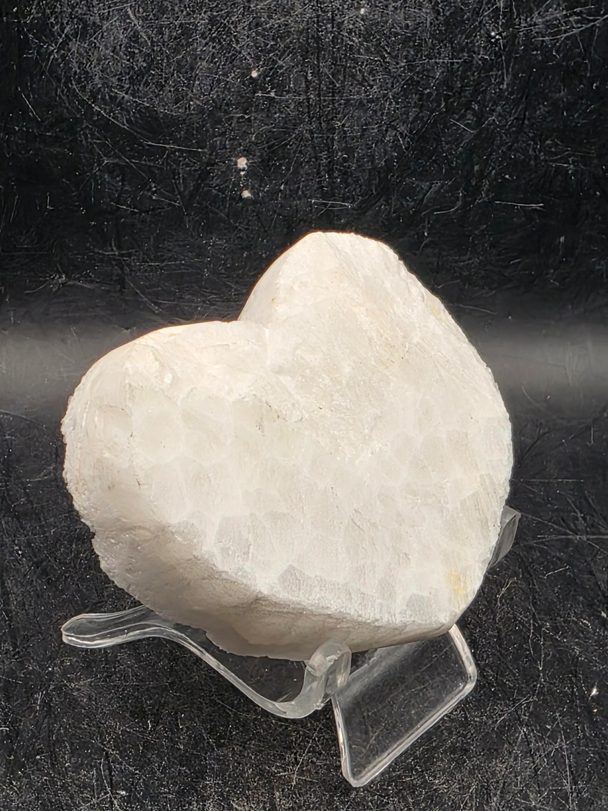 White pearl aura quartz heart! 4 ounces, 2.6 inches wide, 2.2″ tall