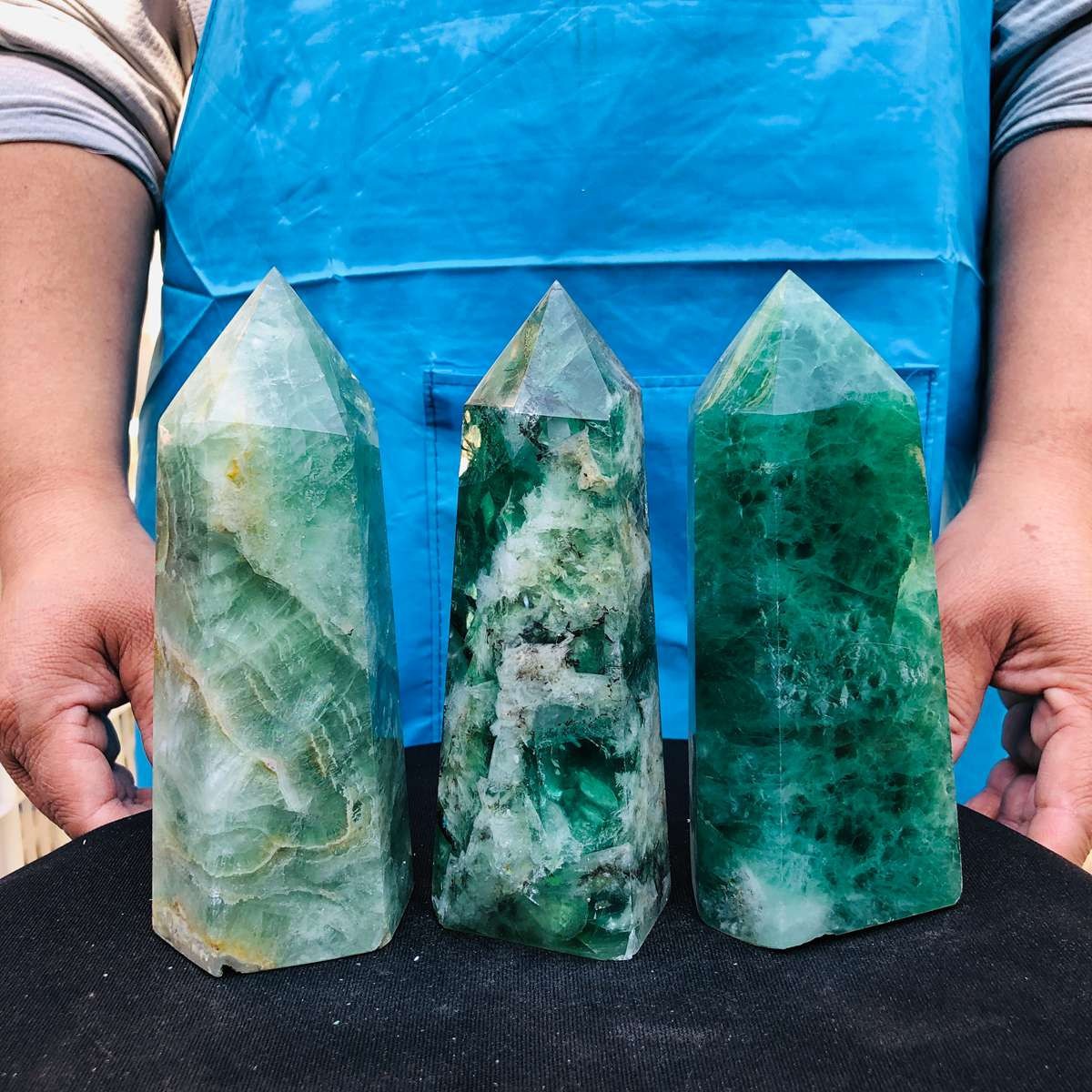 5.25LB 3pc Natural fluorite quartz obelisk crystal tower point healing decor