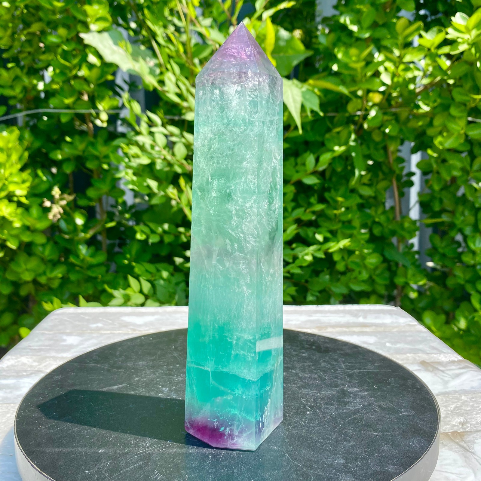 1.96LB Natural Rainbow Fluorite Obelisk Quartz Crystal Wand Tower Point Heal