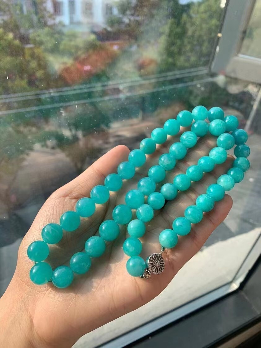 Natural Ice Green Amazonite Gemstone Round Beads Necklace 11mm AAAA