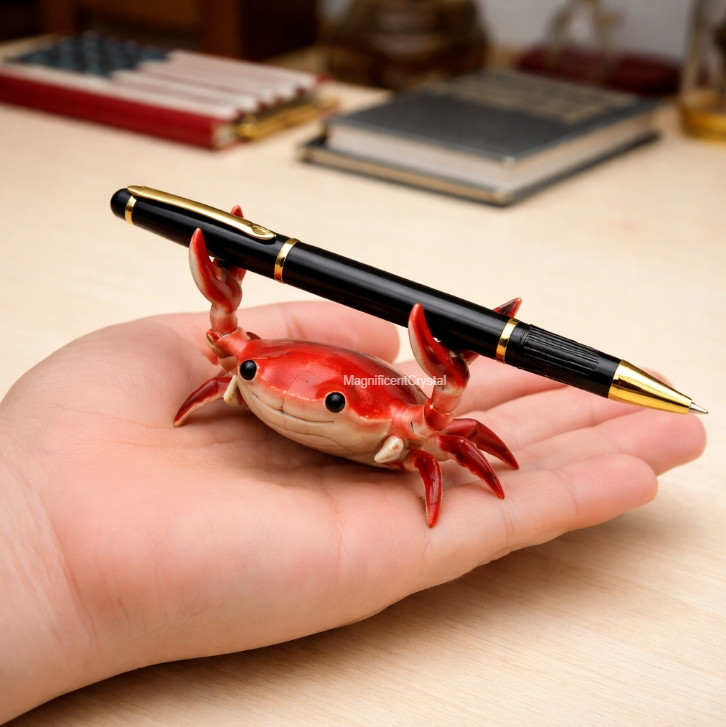 Cute Crab Pen Holder Desk Organizer Healing Animal Pen Stand Mini Statute Decor