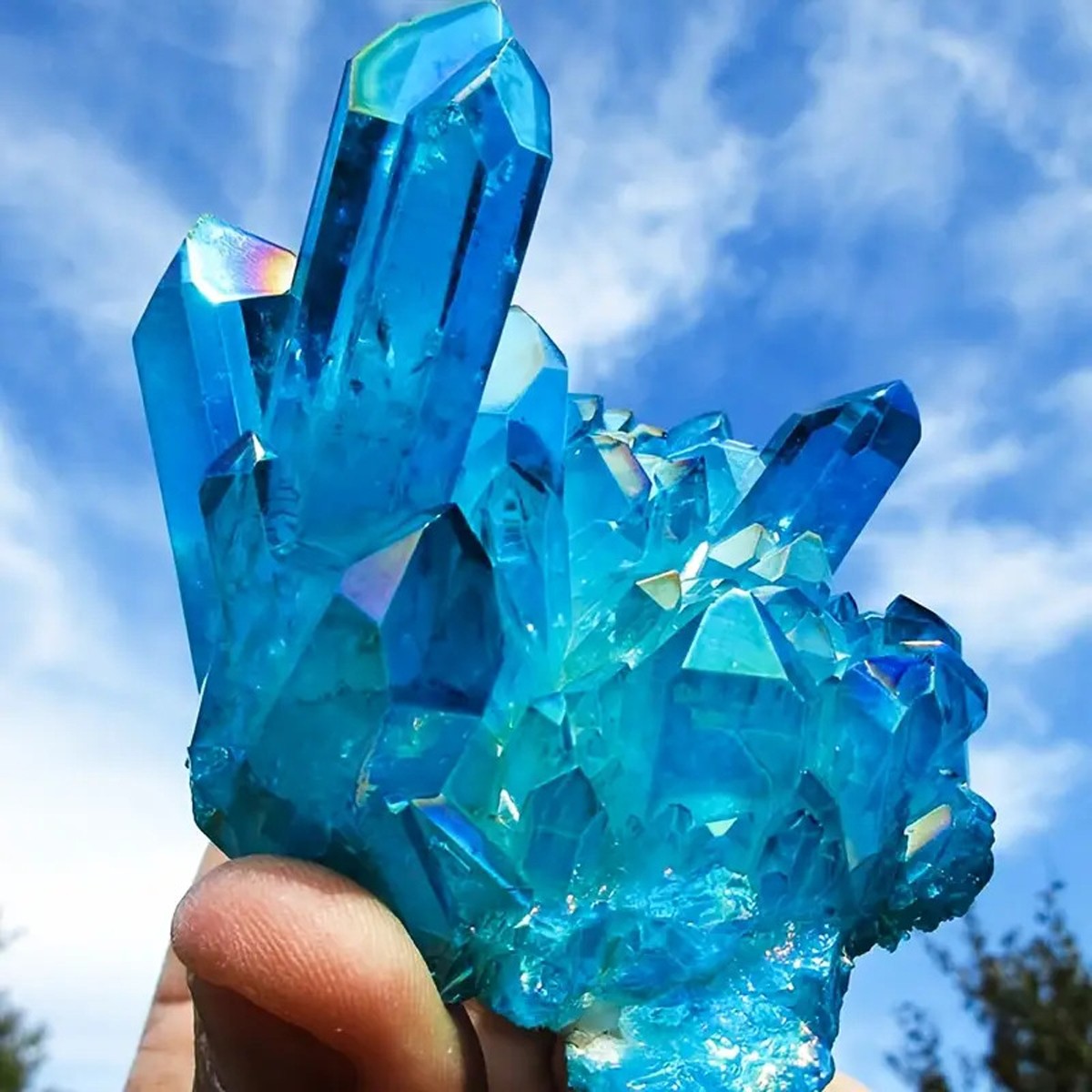 80-100g Titanium Aura Blue Crystal Stone Rainbow Healing Cluster Rock Decor Gift