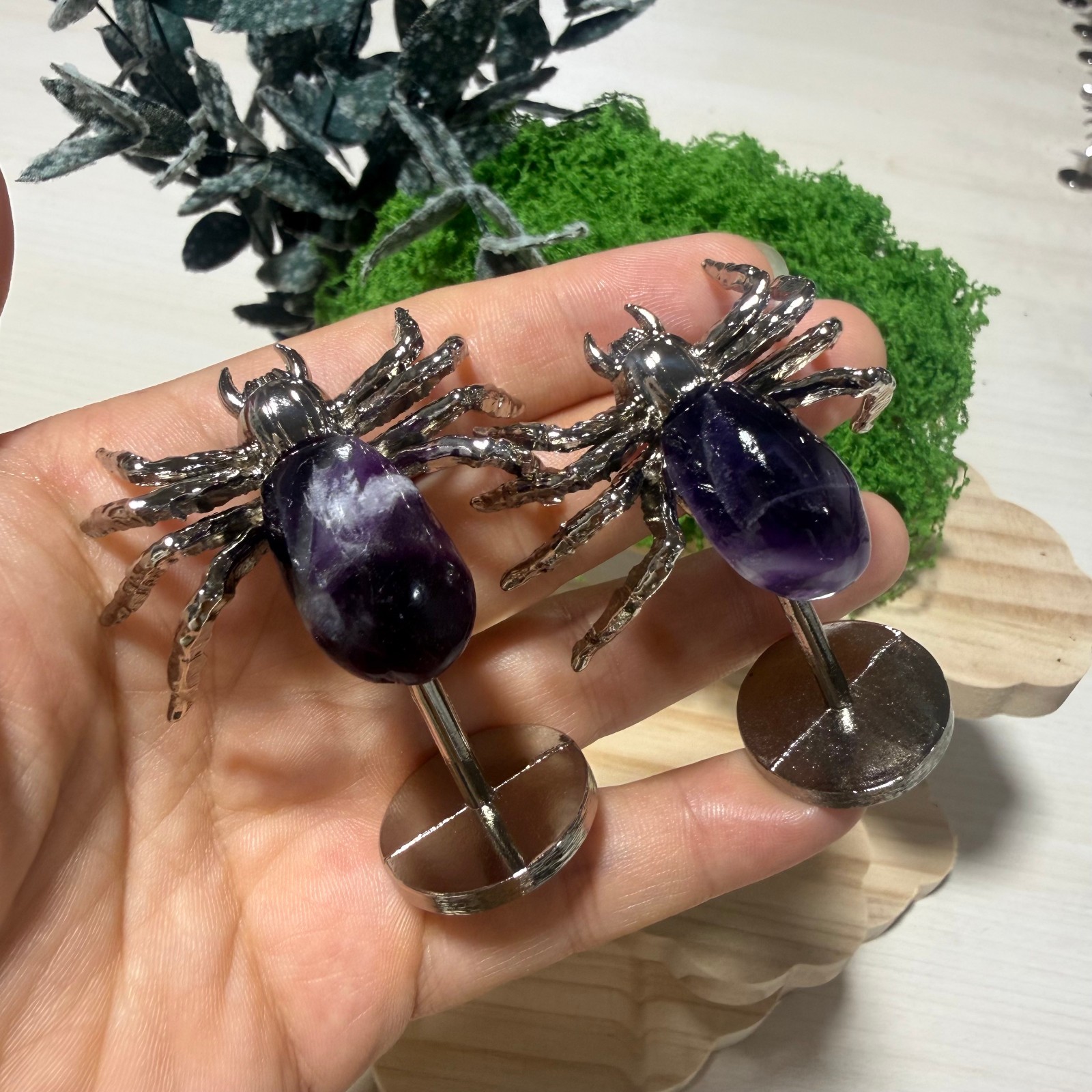 2″ Natural Dream Amethyst hand carved Spider Quartz Crystal heal Gift 1pc
