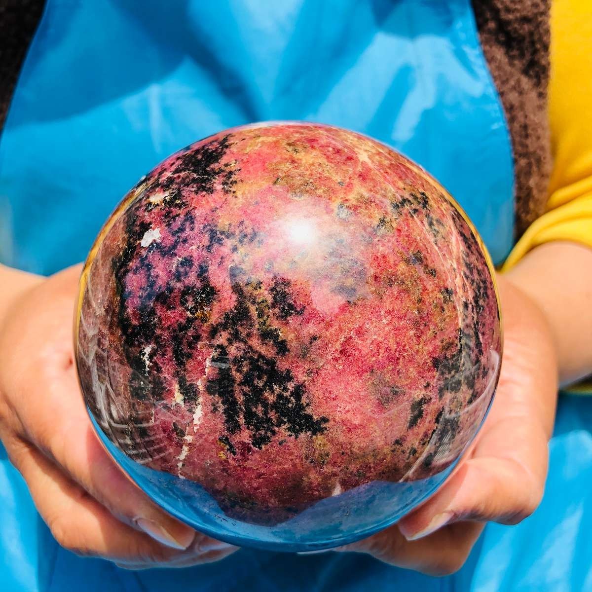 4.75 LB Natural Rhodonite Crystal Sphere Pink Black Healing Gem Stone 4775