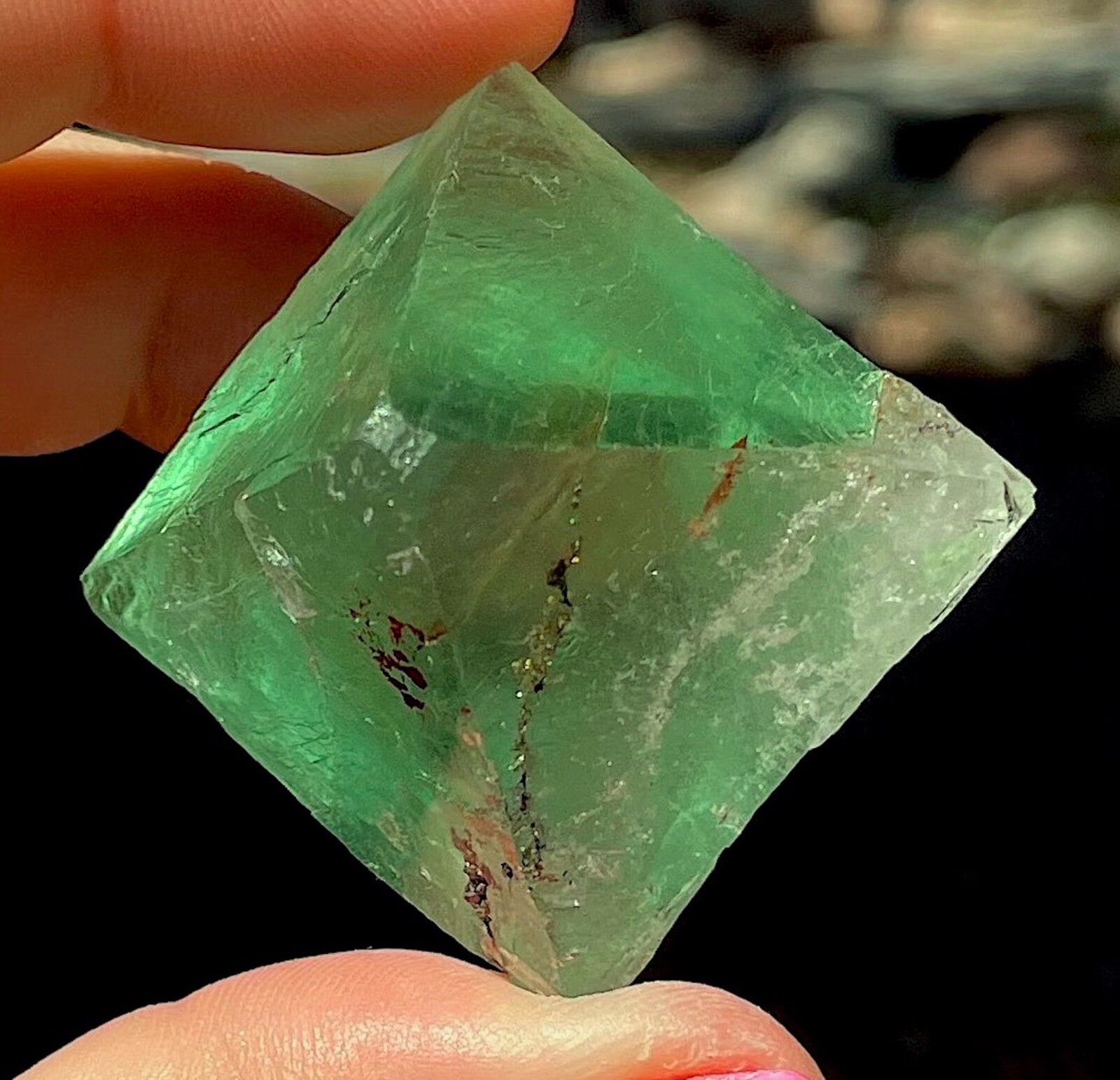 Fluorite Octahedron Gem Apple Green Color From Riemvasmaak South Africa 4.7 cms