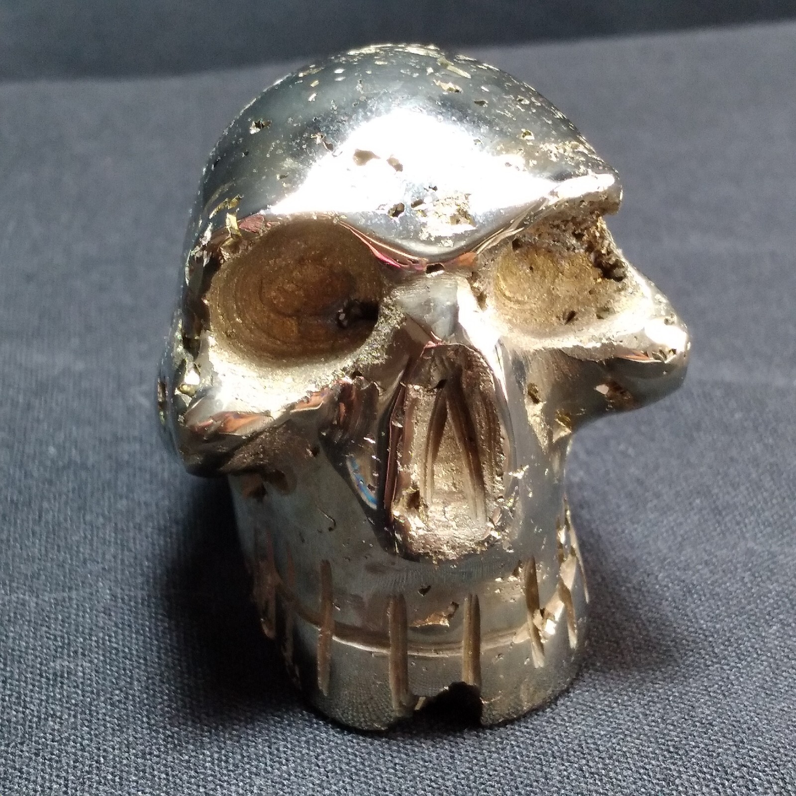 Hand Carved Skull Peruvian Pyrite Fools Gold Open Crystal Chambers Detail Heavy