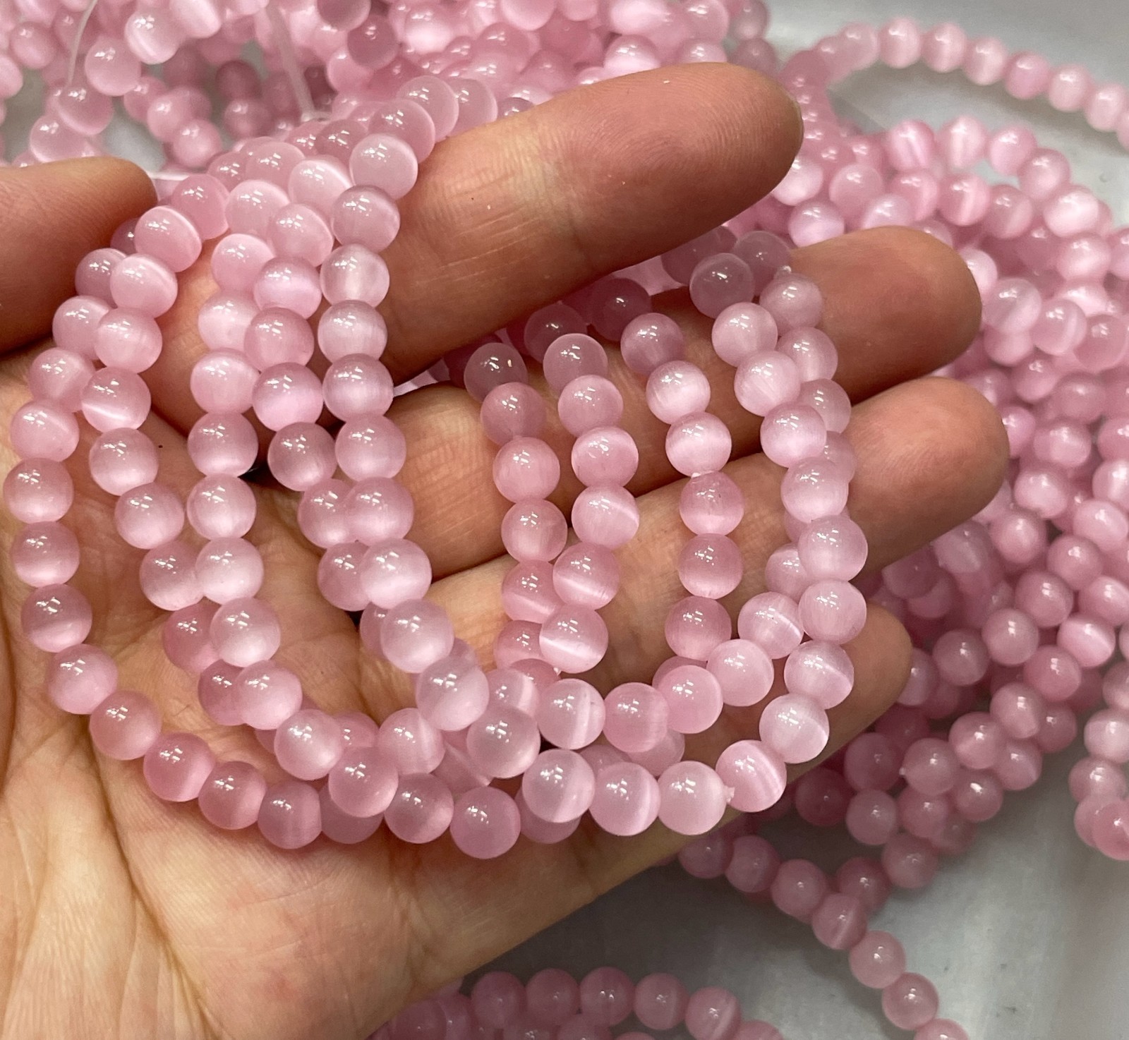 10pcs Glass Cat Eye Beads Round Beads 6mm Elastic bracelet decor 7.5″
