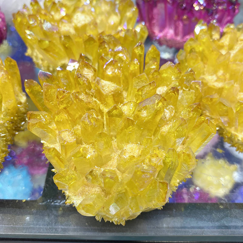 5Pcs Large Natural Aura Yellow Titanium Rough Stone Quartz Crystal Cluster Reiki