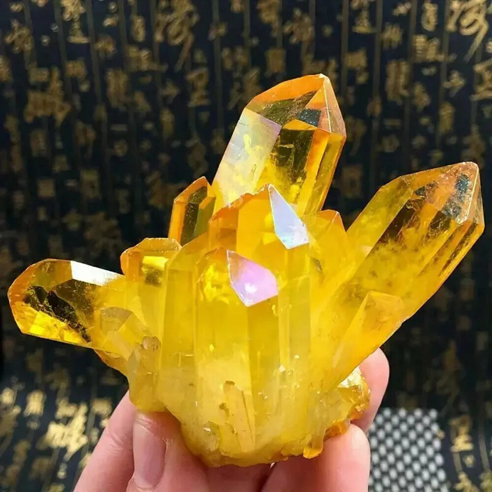 Yellow Citrine Crystal Natural Aura Titanium Cluster Healing Mineral Specimen US