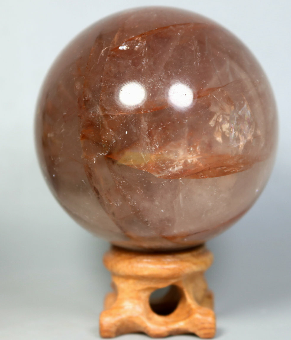 Natural RED FIRE QUARTZ Hematoid Crystal PHANTOM MULTI-INCLUSIONS Sphere/Stand
