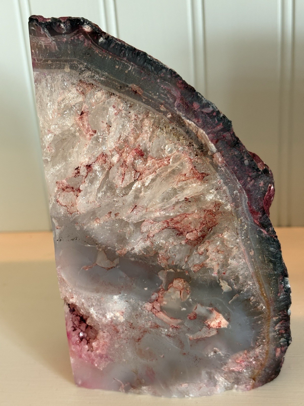 Set Of Cut & Polished Pink Dyed & Natural Gray Geode Book Ends 1 Side Unfinish