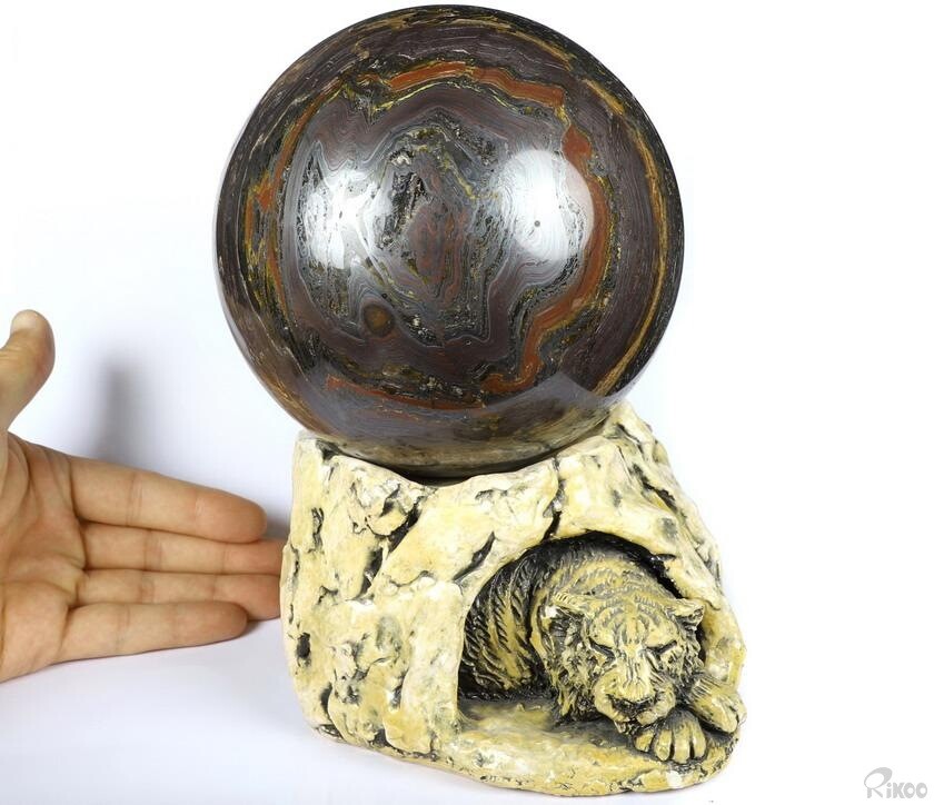 Huge 5.6″ Colorful Tiger Iron Eye Carved Crystal Sphere, Crystal Healing