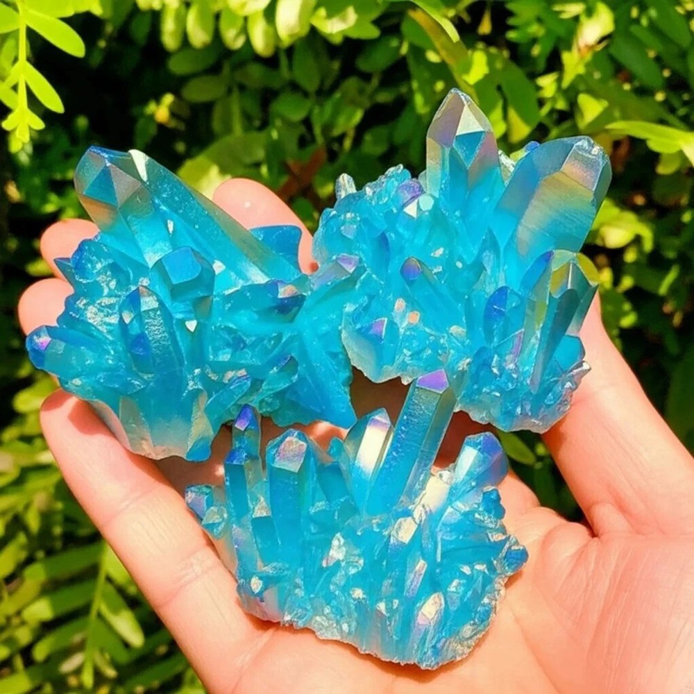 80-100g Titanium Aura Blue Crystal Stone Rainbow Healing Cluster Rock Decor Gift