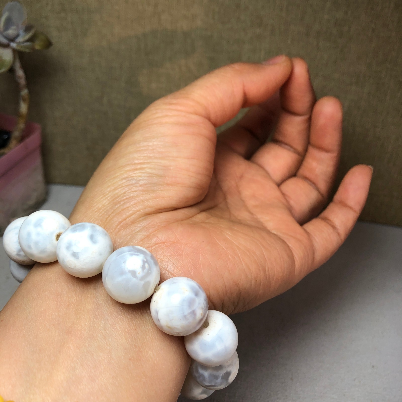 1pcs wholesale Natural sakura rough Crystal chain beads bracelet 15-16mm A2791