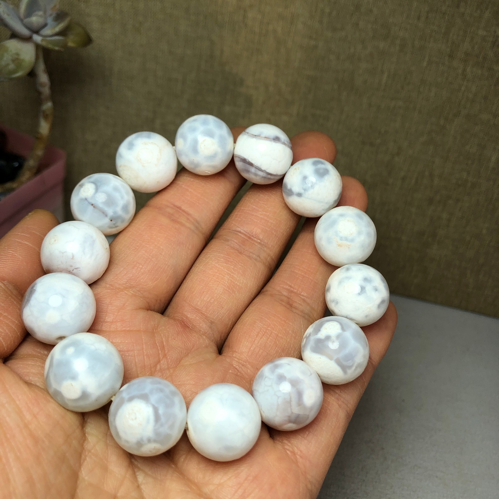 1pcs wholesale Natural sakura rough Crystal chain beads bracelet 15-16mm A2791