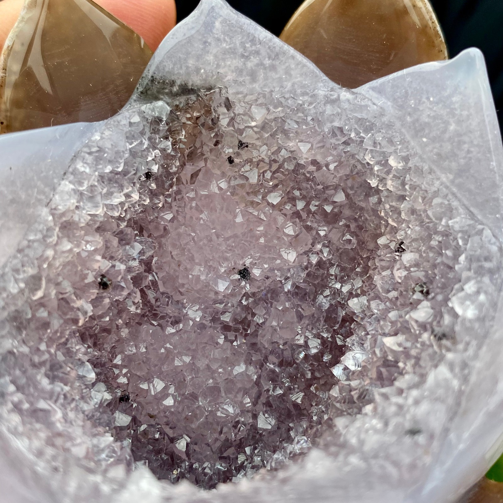 300G Natural Agate Geode Carved Lotus Flower, Hand Carved Healing Crystal Home
