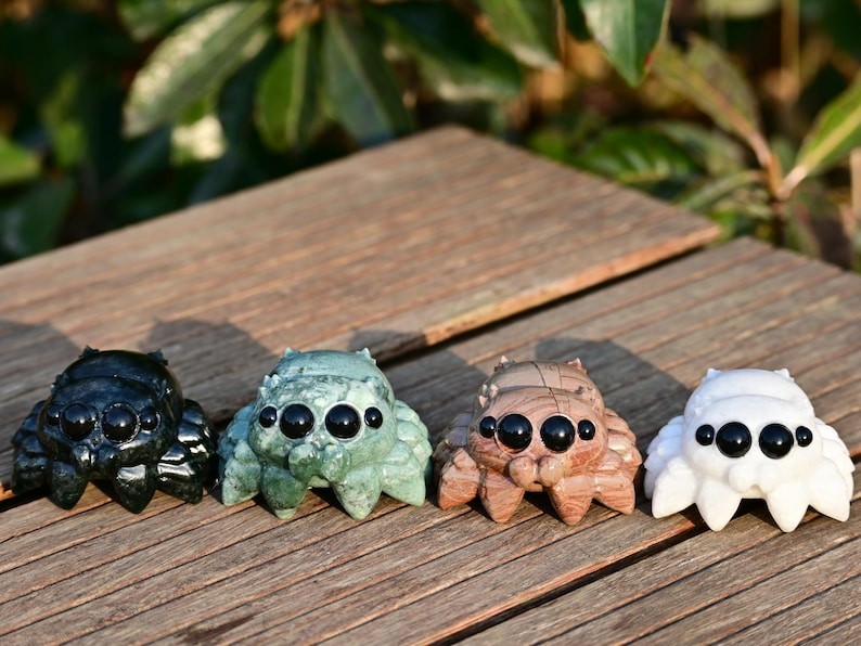 2.3” Natural carved mixed material spider Reiki decor figurine healing gift 1pc