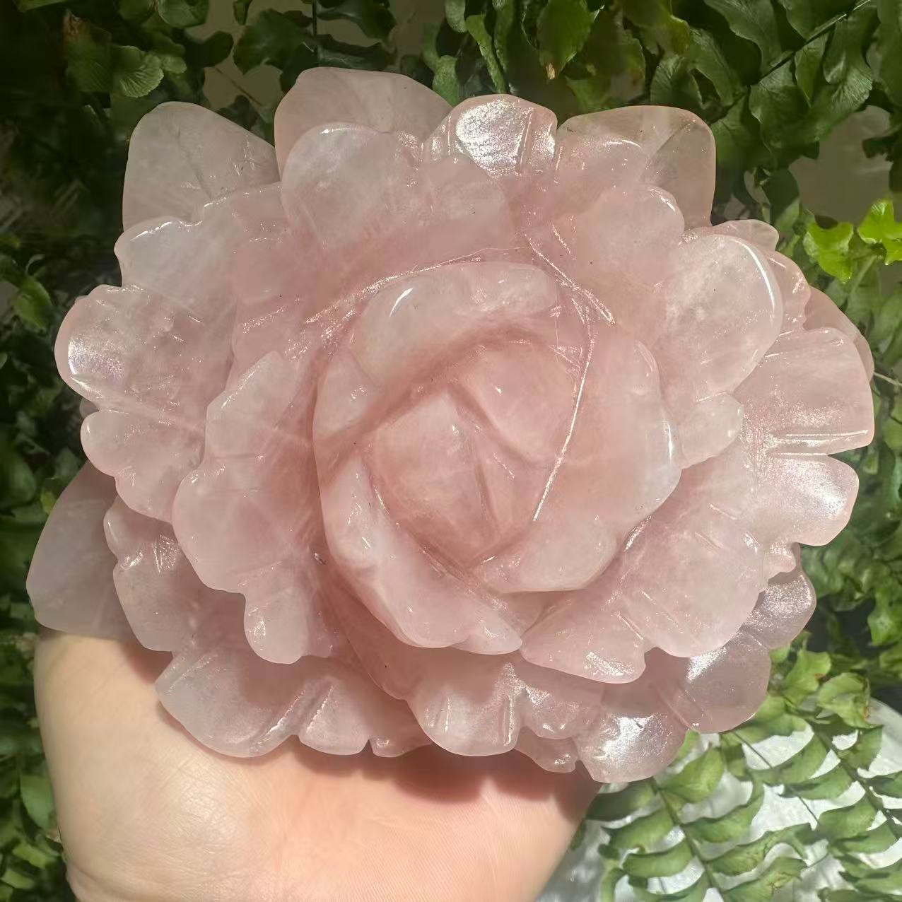 1pc Natural Pink Rose Quartz Carved Crystal Flower Skull Reiki Healing Decor