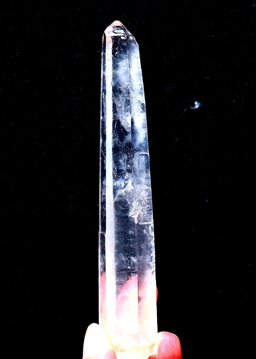 Natural transparent “blue needle pyramid” crystal iron ore mineral specimen