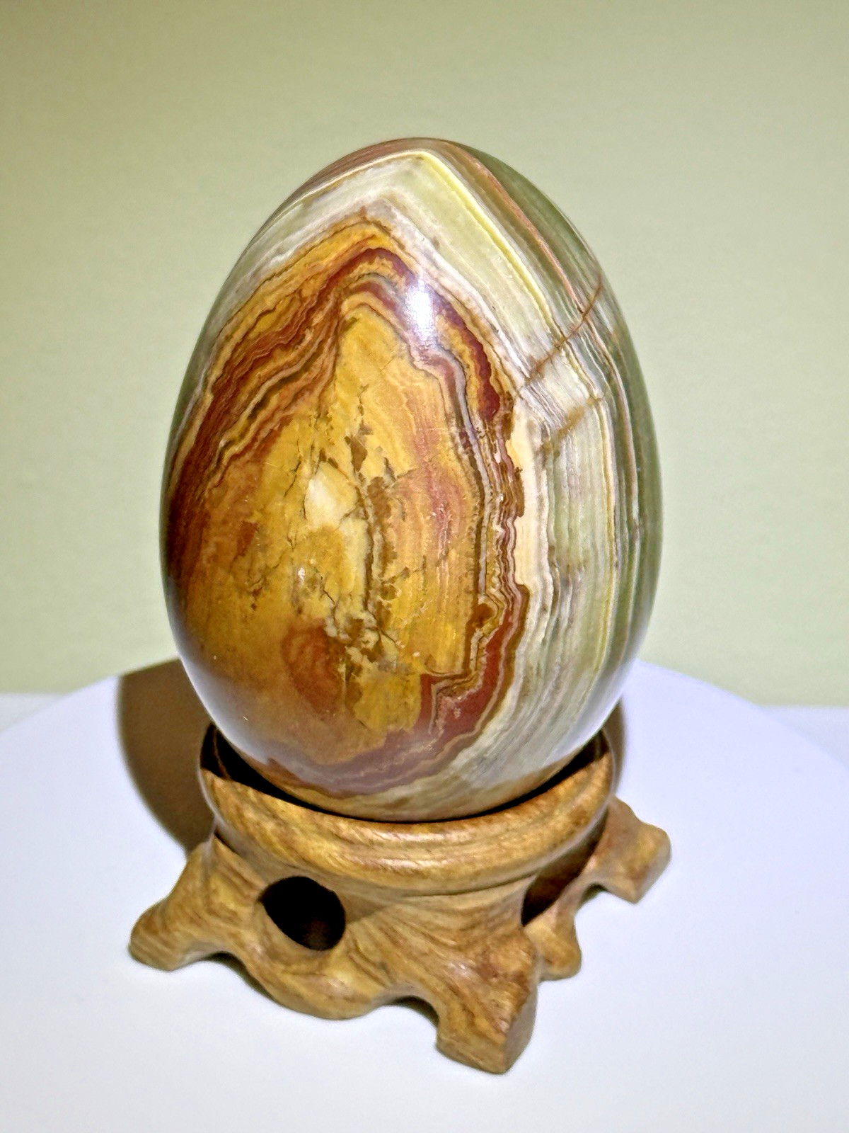VIVID Multicolor Banded Onyx Egg with Wooden Stand