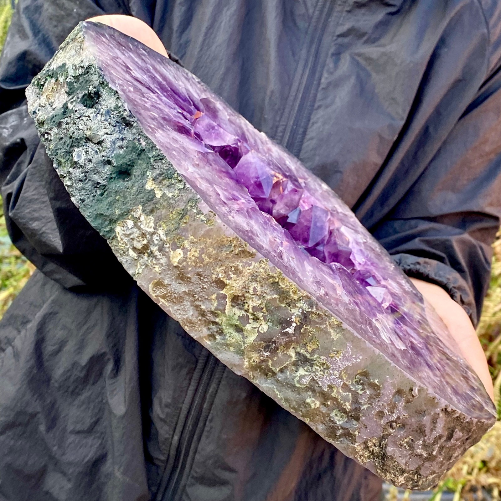 10.8LB Natural Amethyst Cave Crystal Slice Crescent shaped Hand Cut Repai