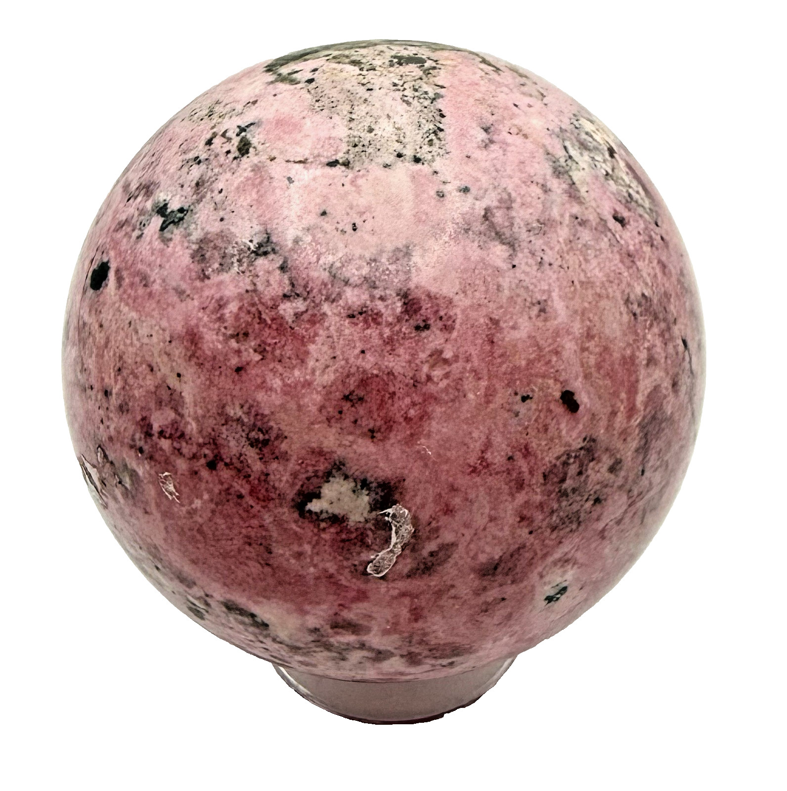 65mm Pink Peru Rhodochrosite Crystal Sphere 500g With Holder
