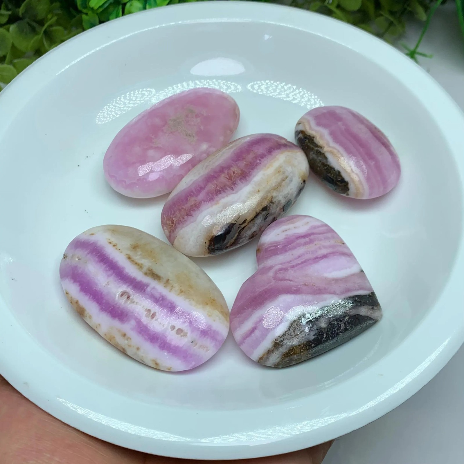5 Pieces Top Quality Pink Aragonite Palm Stone And Heart, Pink Aragonite Stone