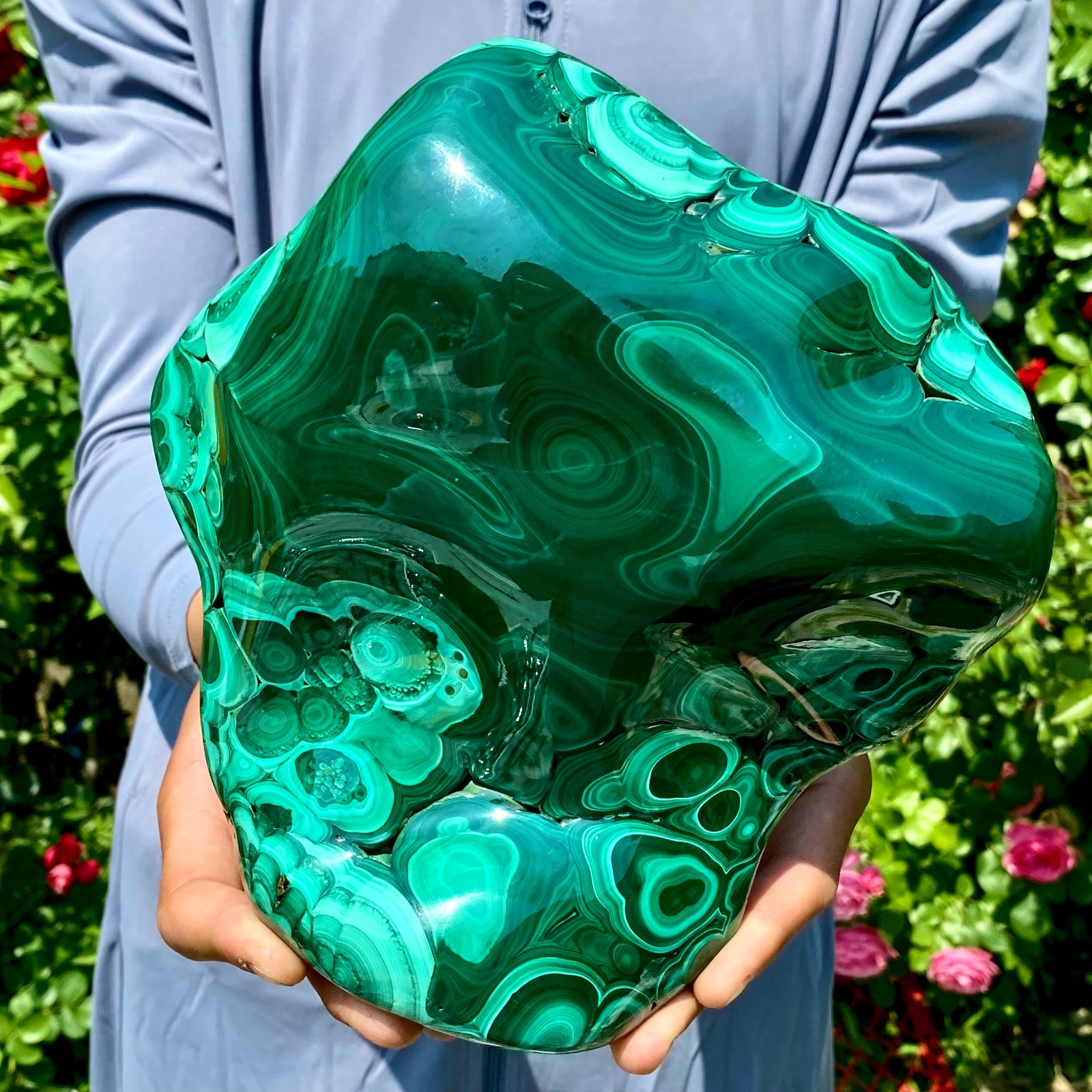 9LB Natural glossy Malachite egg transparent cluster rough mineral sample